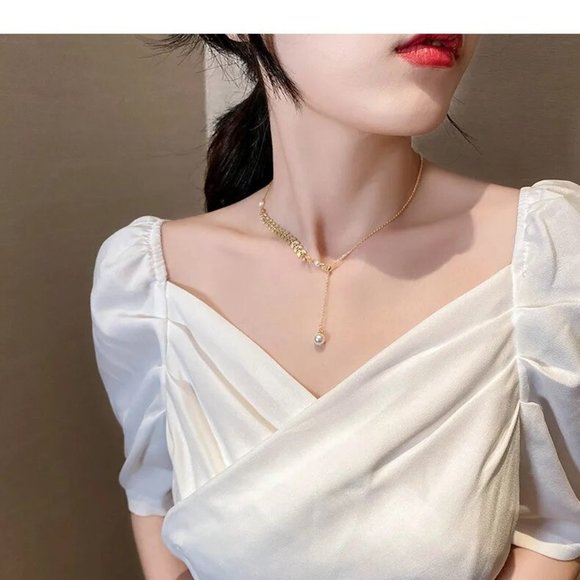 New Retro Wheat Leaf Clavicle Chain Sexy Sling Necklace - Picture 2 of 8